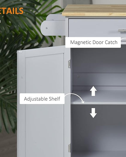 HOMCOM Kitchen Island Cart Rolling Trolley Cart with Drawer, Storage Cabinet & Towel Rack, Gray - LeafyLoom