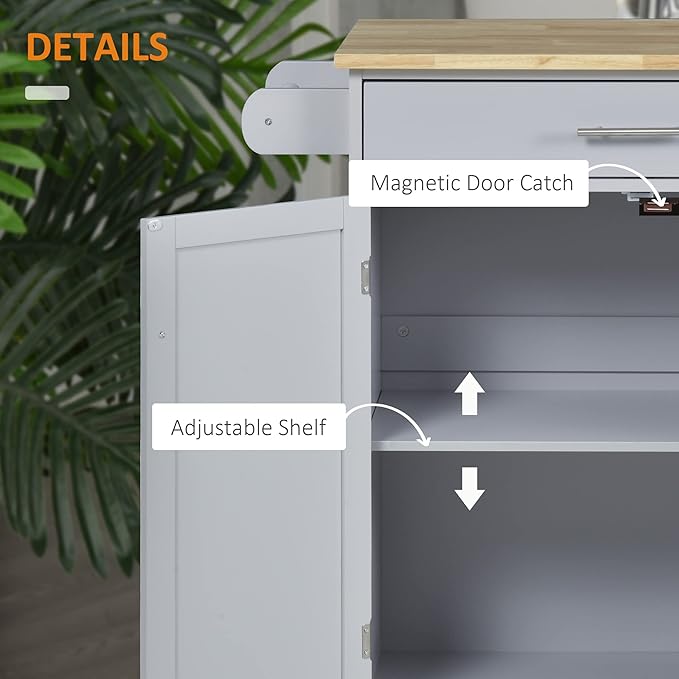 HOMCOM Kitchen Island Cart Rolling Trolley Cart with Drawer, Storage Cabinet & Towel Rack, Gray - LeafyLoom