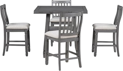 NicBex Dining Room Table Set for 4 Breakfast Nook Table Set 5-Piece Counter Height Dining Table Set in 2 Table Sizes with 4 Folding Leaves and 4 Upholstered Chairs for Dining Room, Gray+Beige - LeafyLoom