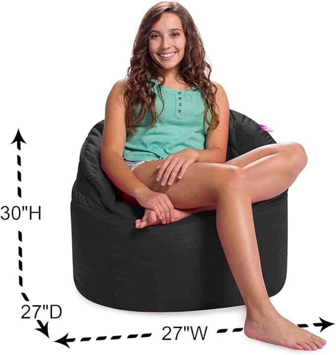 Posh Creations Structured Comfy Seat for Playrooms and Bedrooms, Large Bean Bag Chair, Sonoma Lounger, Black - LeafyLoom