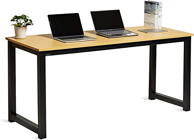 Modern Computer Desk 63” Large Workstation Office Desk Computer Table Study Writing Desk for Office Home, with Leg Bars,Industrial Style,Oak Board Black Leg. - LeafyLoom