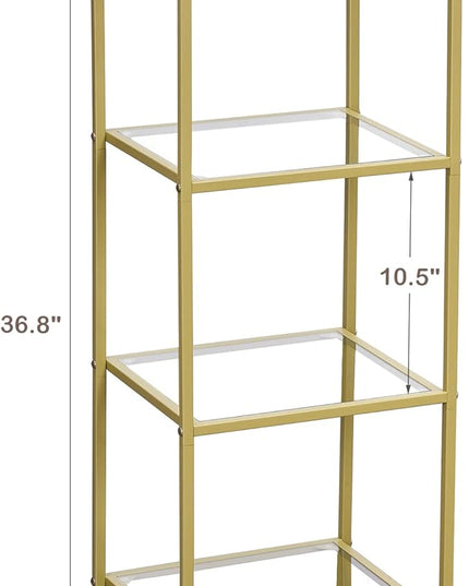 4-Tier Bookshelf,Metal Bookcase,Tempered Glass Shelves,Storage Rack Shelf for Home Office,Living Room,Bedroom, Bathroom,Modern Style,Golden - LeafyLoom