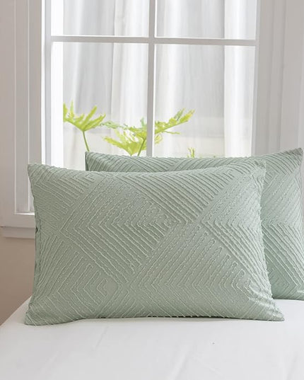 Twin/Twin XL Comforter Sage Green Tufted Design, Boho Twin Sizs Comforter 2 Pieces Lightweight and Fluffy for All Seasons(1 Comforter, 1 Pillowcase) - LeafyLoom