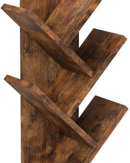 Topfurny Tree Bookshelf, 4-Tier Book Storage Organizer Shelves Floor Standing Bookcase, Wood Storage Rack for Office Home School Shelf Display for Cd/Magazine/Book - Rustic Brown - LeafyLoom