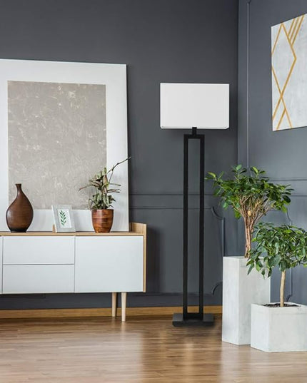 Globe Electric 67046 D'Alessio 58" Floor Lamp, Matte Black, White Linen Shade, On/Off Socket Rotary Switch - LeafyLoom