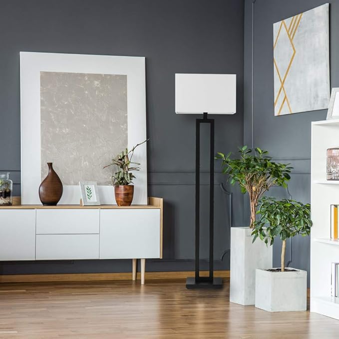 Globe Electric 67046 D'Alessio 58" Floor Lamp, Matte Black, White Linen Shade, On/Off Socket Rotary Switch - LeafyLoom