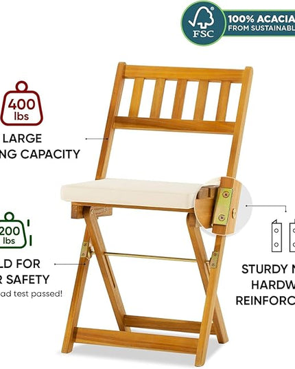 Heavy Duty 400lbs Capacity Patio Bistro Set 3 Piece Outdoor, Folding Chairs w/Cushion, Square Table-Upgrade 2024 - LeafyLoom