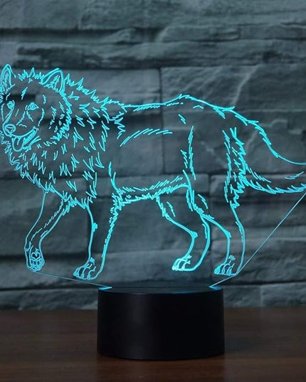 3D Illusion Animal Wolf Optical Night Light 7 LED Color Changing Desk Table Lamp Acrylic Flat Painted Image for Kiddie Kids Children Family Home Office Childrenroom Theme Decoration - LeafyLoom