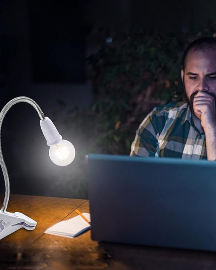 Clip Lamp Holder,Flexible Aluminum Neck Clamp Lights,360°Adjustable Clamp Light Socket,E26/E27 Clamp Light Fixture with 220CM Switch and Plug Cable,Clip Desk Lamp Holder for Study Work Reading,No Bulb - LeafyLoom