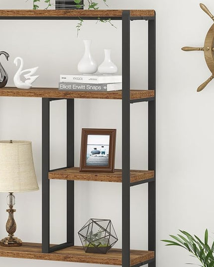 LVB Rustic Bookcases and Book Shelves, Metal Wood 6 Tier Bookshelf and Book Rack Storage, Industrial Vertical Display Etagere Book Case 6 Shelf, Vintage Large Book Shelf for Bedroom Living Room, Brown - LeafyLoom
