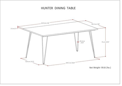 SIMPLIHOME Hunter SOLID MANGO WOOD and Metal 66 Inch Rectangle Industrial Dining Table in Natural, For the Dining Room - LeafyLoom
