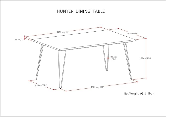 SIMPLIHOME Hunter SOLID MANGO WOOD and Metal 66 Inch Rectangle Industrial Dining Table in Natural, For the Dining Room - LeafyLoom