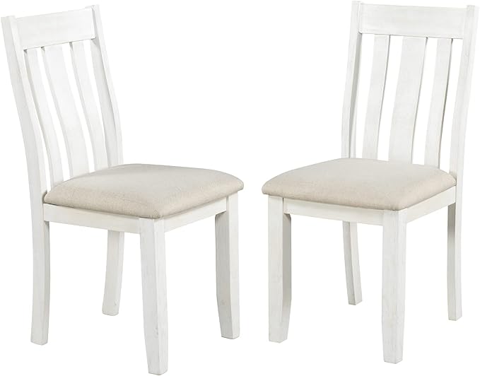 7-Piece Wooden Rectangular Extendable Dining Table and 6 Upholstered Chairs Set for Kitchen Room Furniture, Retro Style, Brown + White, 54"-70" L x 36" W x 30" H - LeafyLoom