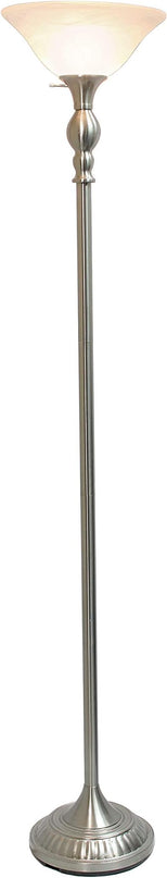 Elegant Designs LF2001-BSN 1 Light Torchiere Marbleized White Glass Shade Floor Lamp, Brushed Nickel - LeafyLoom