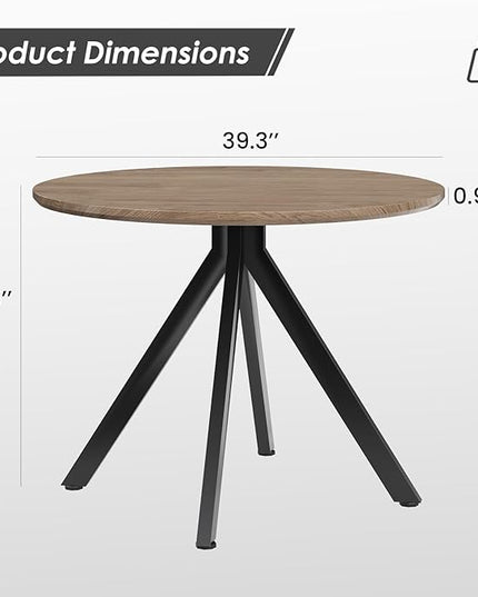 Farini Brown Dining Table for 4-6 Person,39" Round Wooden Dining Tabletop and Metal Frame for Home Kitchen Dining Desk (39 inch,100cm) - LeafyLoom