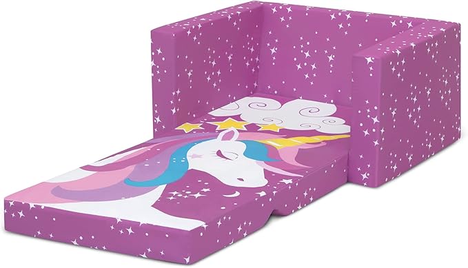 Delta Children Unicorn Cozee Flip-Out Chair For Relaxing - 2-in-1 Convertible Lightweight,Portable Chair to Lounger for Toddlers & Kids - LeafyLoom