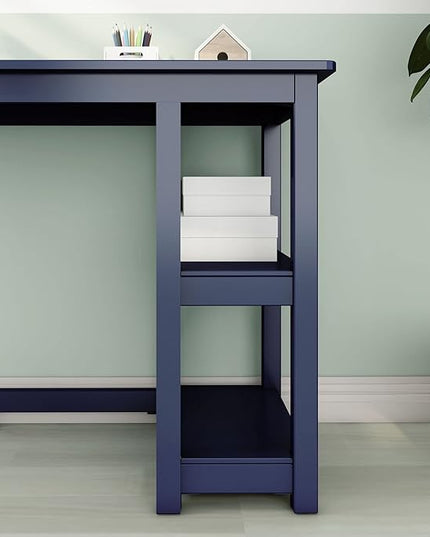 Max & Lily Solid Wood Desk With Shelves, 47 Inches, Blue - LeafyLoom