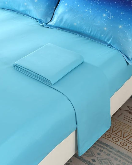 Wowelife Glitter Bedding Set Twin Comforter Set for Girls 5 Pieces Blue Galaxy Comforter Set Twin Bed Set Bed in a Bag with Sheets Comfortable and Breathable for Kids - LeafyLoom