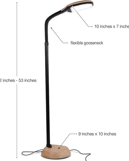 Brightech Litespan - LED Floor Reading Lamp, Modern Wooden Style, Adjustable Gooseneck, 850-950 Lumens, 12W, 3-Year Warranty - LeafyLoom