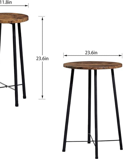 VECELO Small Bar Table and Chairs, Round Bistro Sets with 2 barstools, 3-Piece Pub Dining Furniture, Counter Height Wood Top for Breakfast Dinner Coffee Nap Conference, Easy Assembly, Brown - LeafyLoom