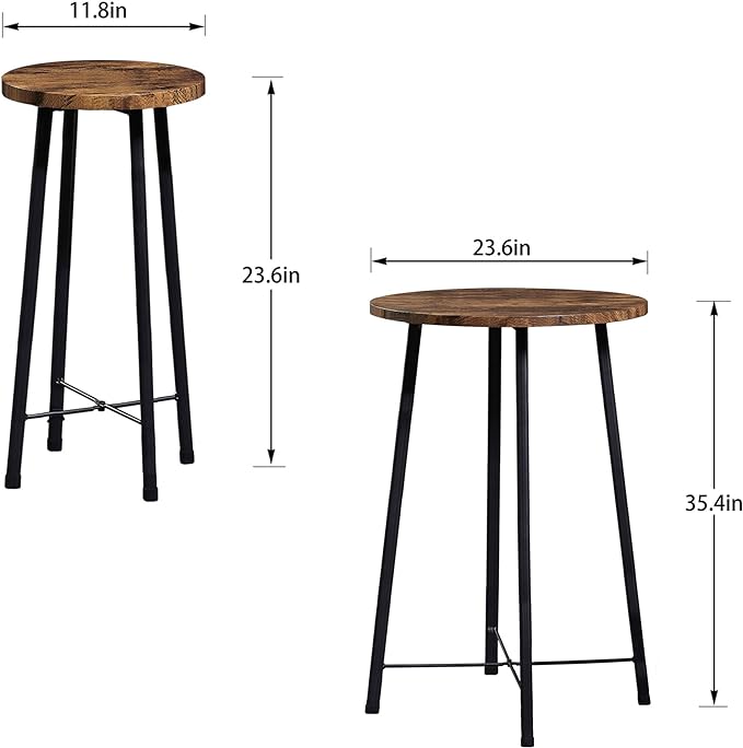VECELO Small Bar Table and Chairs, Round Bistro Sets with 2 barstools, 3-Piece Pub Dining Furniture, Counter Height Wood Top for Breakfast Dinner Coffee Nap Conference, Easy Assembly, Brown - LeafyLoom