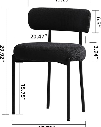 DYHOME Black Dining Chairs Set of 4, Mid-Century Modern Dining Chairs, Kitchen Dining Room Chairs, Curved Backrest Round Upholstered Boucle Sherpa Dining Chair with Black Metal Legs - LeafyLoom