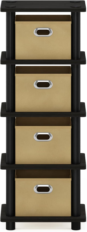 Furinno LACi 4-Bins System Rack, 11.3(W) x 28.8(H) Inch, Espresso/Black - LeafyLoom