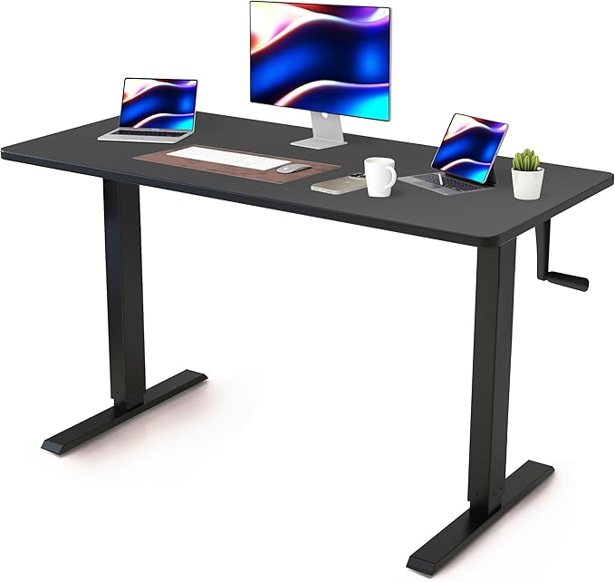 Whole Piece DeskTop Manual Standing Desk Adjustable Height- Crank Stand Up Desk, Sit Stand Desk with Frame Computer Desk 48 x 24 Inch - LeafyLoom