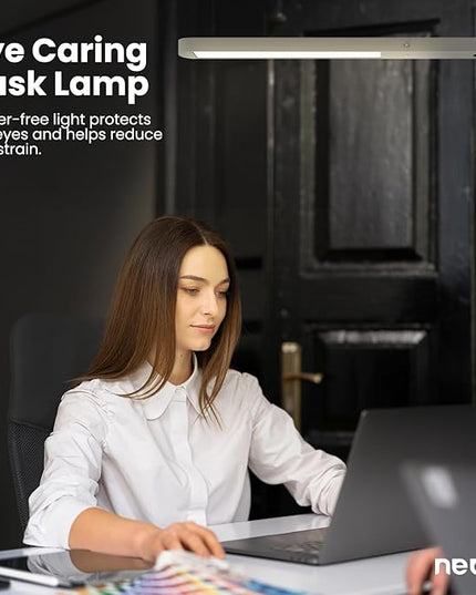 Neatfi 5200 High-Lumens Premium LED Desk Lamp - Ultrabright Light, Clamp-on, 40W, 4000K Color Temperature, Adjustable Head - Ideal for Home Office and Study (38 Inches, Gray) - LeafyLoom
