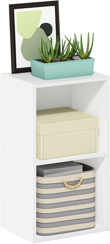 Furinno Luder Bookcase / Book / Storage, 2-Tier Cube, White - LeafyLoom