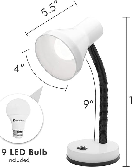 Xtricity Metal Desk Lamp with Adjustable Gooseneck Arm, 6W A19 LED Bulb Included, 120 Volt, Convenient On/Off Switch, 14" Inch Tall (36cm), White Finish - LeafyLoom