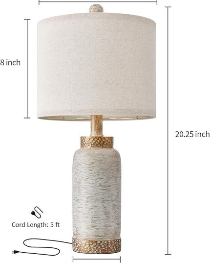 Table Lamp for Bedroom Living Room 20.25" Farmhouse Rustic Vintage Small Lamps Bedside Nightstand Light Home Office Desk Retro Mysterious East Style Deco (Antique White) - LeafyLoom