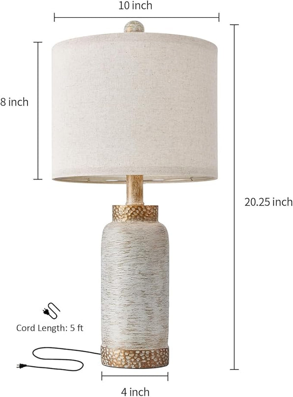 Table Lamp for Bedroom Living Room 20.25" Farmhouse Rustic Vintage Small Lamps Bedside Nightstand Light Home Office Desk Retro Mysterious East Style Deco (Antique White) - LeafyLoom