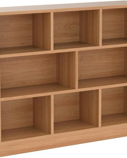 IOTXY Open Shelf Low Bookcase - Wooden 3-Tier Floor Standing Display Cabinet Organizer with Base, 8 Cubes Short Horizontal Bookshelf in Pear Yellow - LeafyLoom