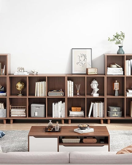 IOTXY Open Cube Low Bookcase - 3-Tier Freestanding Storage Display Cabinet Organizer with Legs for Home Office, 6-Cubes Open Shelf Short Bookshelf, Walnut - LeafyLoom