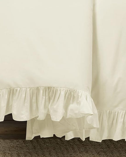 Lush Decor Reyna Ruffle 100% Cotton Duvet Cover Set - 3 Piece Cozy Ruffled Bedding Set - Timeless Elegance and Comfort - Full/ Queen, Ivory - LeafyLoom