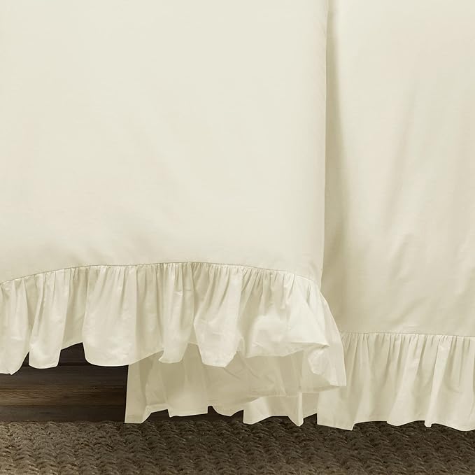 Lush Decor Reyna Ruffle 100% Cotton Duvet Cover Set - 3 Piece Cozy Ruffled Bedding Set - Timeless Elegance and Comfort - Full/ Queen, Ivory - LeafyLoom