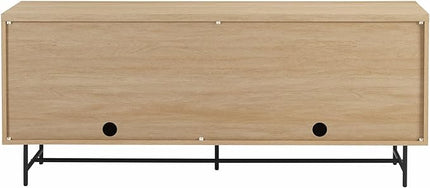Walker Edison Modern Scandinavian Fluted Door Kitchen Storage Sideboard Buffet Cabinet Console, 69 Inch, Coastal Oak/Black - LeafyLoom