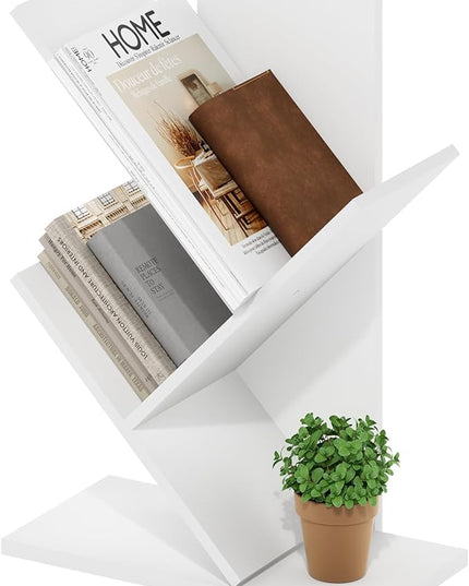 Furinno Tree Bookshelf 3-Tier Floor Standing Tree Bookcase, White - LeafyLoom