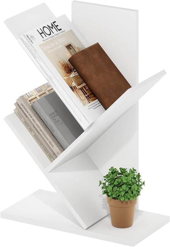 Furinno Tree Bookshelf 3-Tier Floor Standing Tree Bookcase, White - LeafyLoom