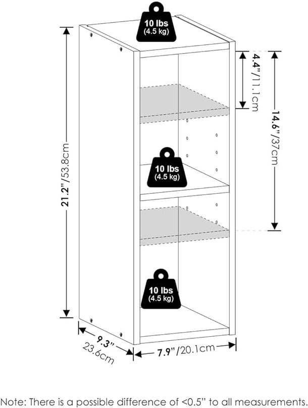 Furinno Fulda 2-Tier Space Saving Storage Shelf Bookcase, 8-Inch Width, Blackwood - LeafyLoom
