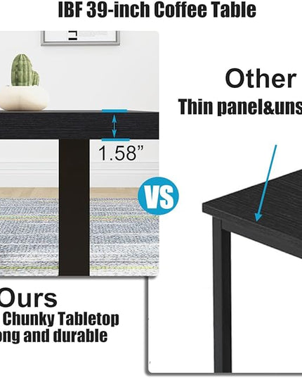 IBF Black Coffee Table, Minimalist Industrial Wooden Center Table, Modern Simple Rectangle Living Room Table, Farmhouse Wood and Metal Cocktail Coffee Table for Home Bedroom Office, Black Oak, 39 inch - LeafyLoom