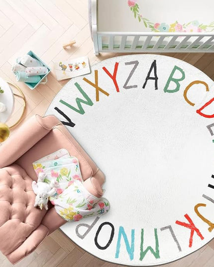 Topotdor Rainbow Round Kids Play Rug Alphabet Nursery Area Rug Extra Large Soft Crawling Play Mat for Children Toddlers Bedroom (47 inch, Multi Color) - LeafyLoom