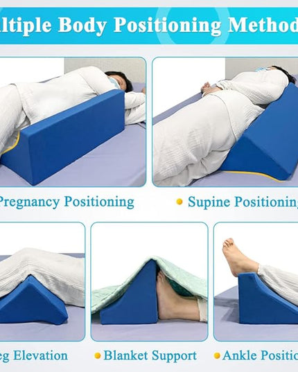 Wedge Pillow for Bed Sores Positioning Elderly Medical Bolsters Incline Foam Body Positioners Wedge Back Support Pillows After Surgery Pregnancy Side Sleeping Prevent Back Pain (23.62 Inch) - LeafyLoom