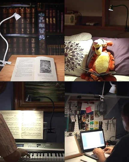 Clamp Desk Lamp, Clip on Reading Light, 3000-6500K Adjustable Color Temperature, 6 Illumination Modes, 10 Led Beads (Black) - LeafyLoom