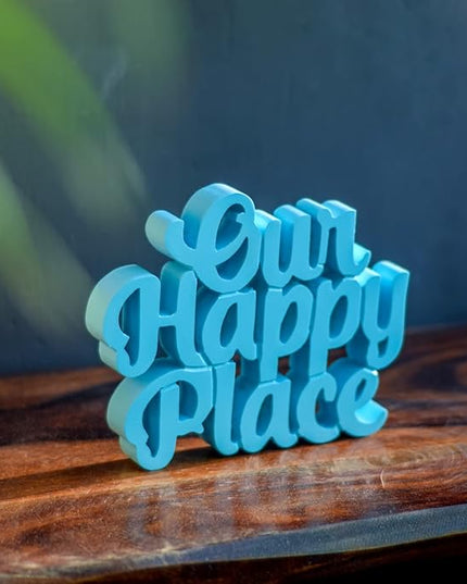 NUKKAD TALES Our Happy Place – Blue, Aesthetic Table Decor for Home or Office, Desk or Shelf. Quirky Room Decoration showpiece, Ideal for Birthday Gift, Corporate Gift, and Inspiring Wall Decor - LeafyLoom