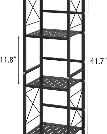 JSB 4 Tier Metal Bookshelf Bathroom Storage Standing Shelf Unit Kitchen Storage Organizer Display Rack Bookcases Shelves for Living Room, Bedroom, Office (Black, 4 Tier) - LeafyLoom
