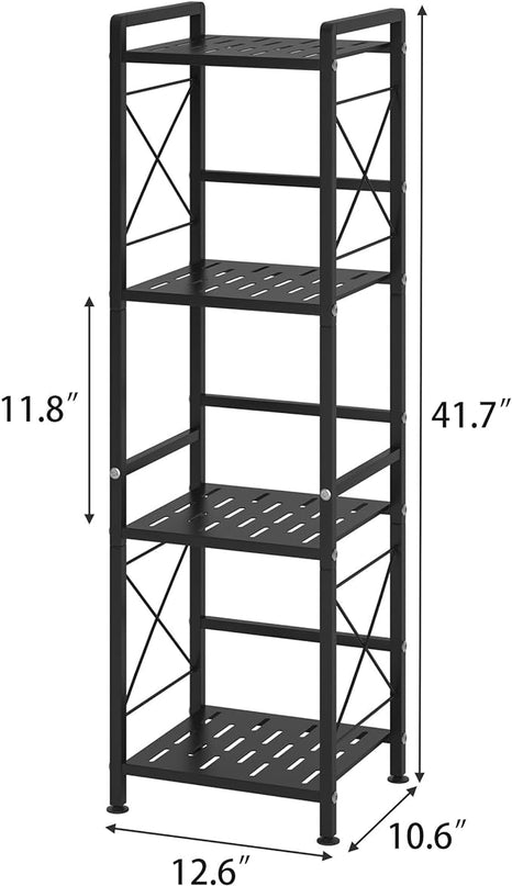 JSB 4 Tier Metal Bookshelf Bathroom Storage Standing Shelf Unit Kitchen Storage Organizer Display Rack Bookcases Shelves for Living Room, Bedroom, Office (Black, 4 Tier) - LeafyLoom