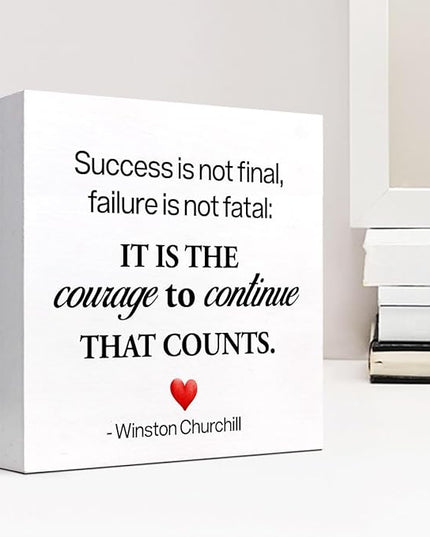 Motivational Wood Box Sign Desk Decor,Success is not Final Failure is not Fatal Wood Plaque Signs,Rustic Positive Wooden Block Sign Decor for Home Office Shelf Desk Table Decoration C1071 - LeafyLoom
