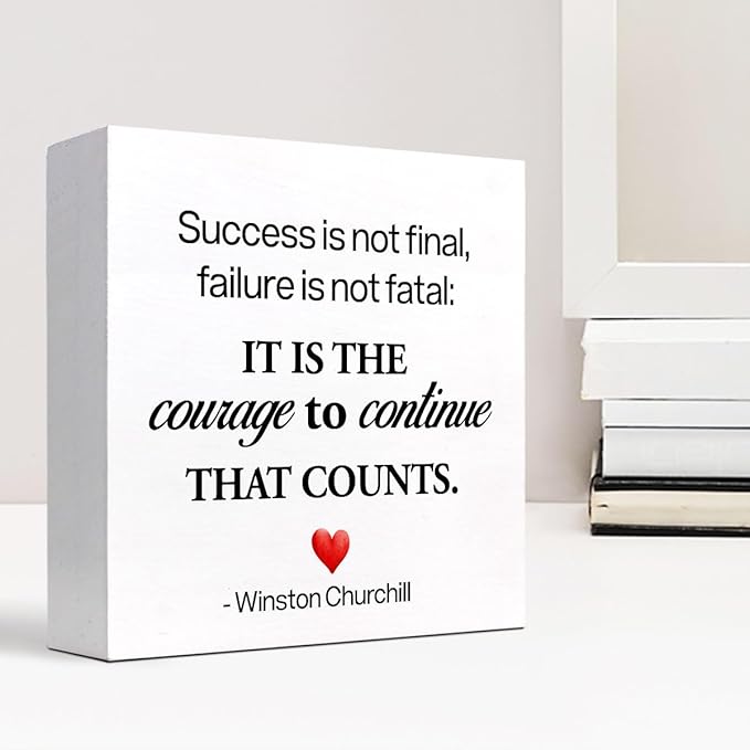 Motivational Wood Box Sign Desk Decor,Success is not Final Failure is not Fatal Wood Plaque Signs,Rustic Positive Wooden Block Sign Decor for Home Office Shelf Desk Table Decoration C1071 - LeafyLoom